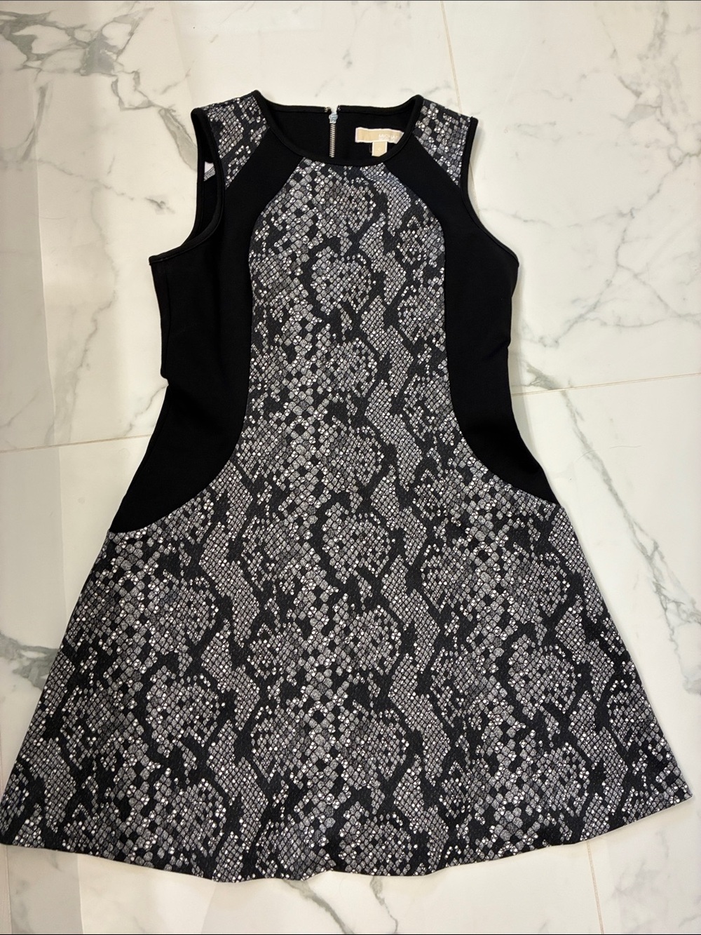 Michael Kors Black & Gray Snake-Print A-Line Dress